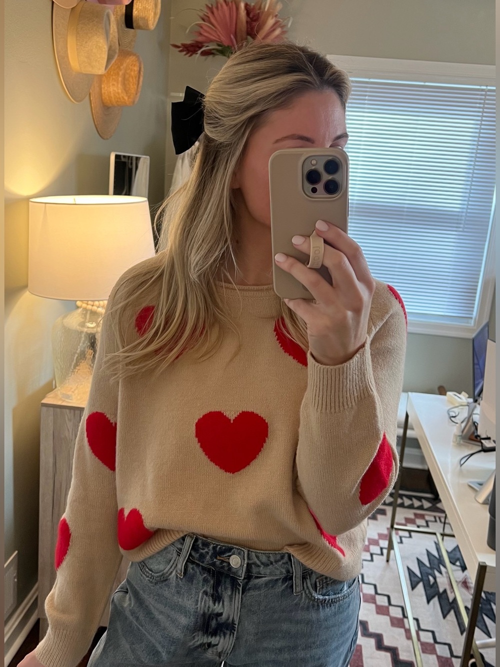 Vici Beige Sweater with Red Heart Motif